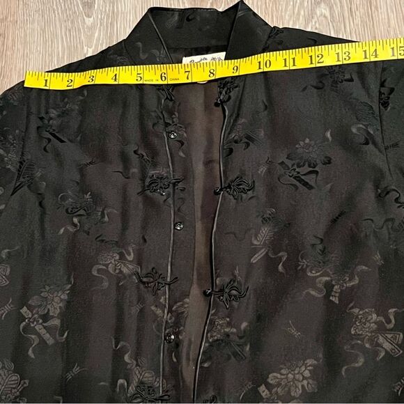 Quilted Silk Chinese Jacket Boxy Split Hem Long Sleeve Floral Fairy Whimsigoth S - Picture 15 of 16